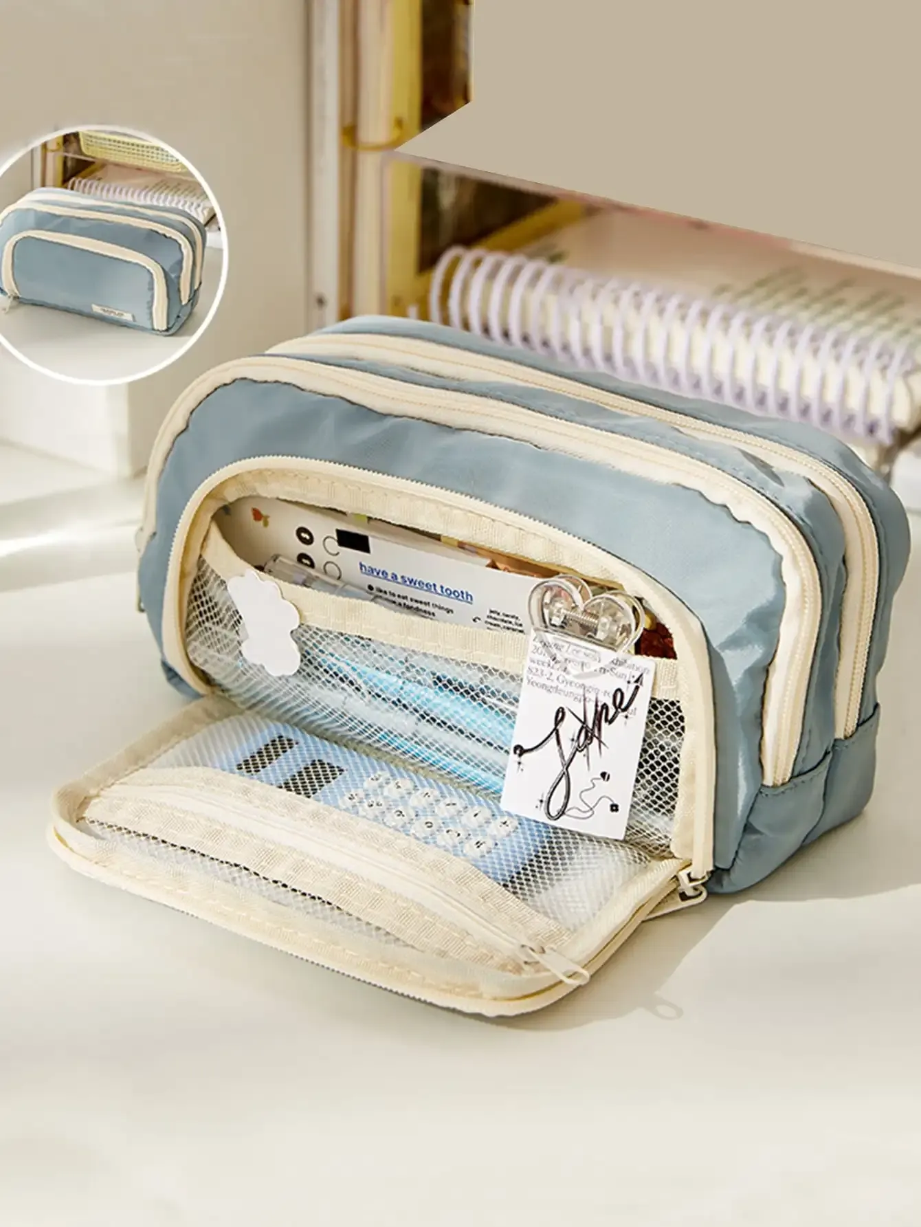 Organisateur en toile grande capacité Plus – Rangement multicouche avec fermeture éclair durable et coloris élégants – Trousse de maquillage portable, sac de rangement 13