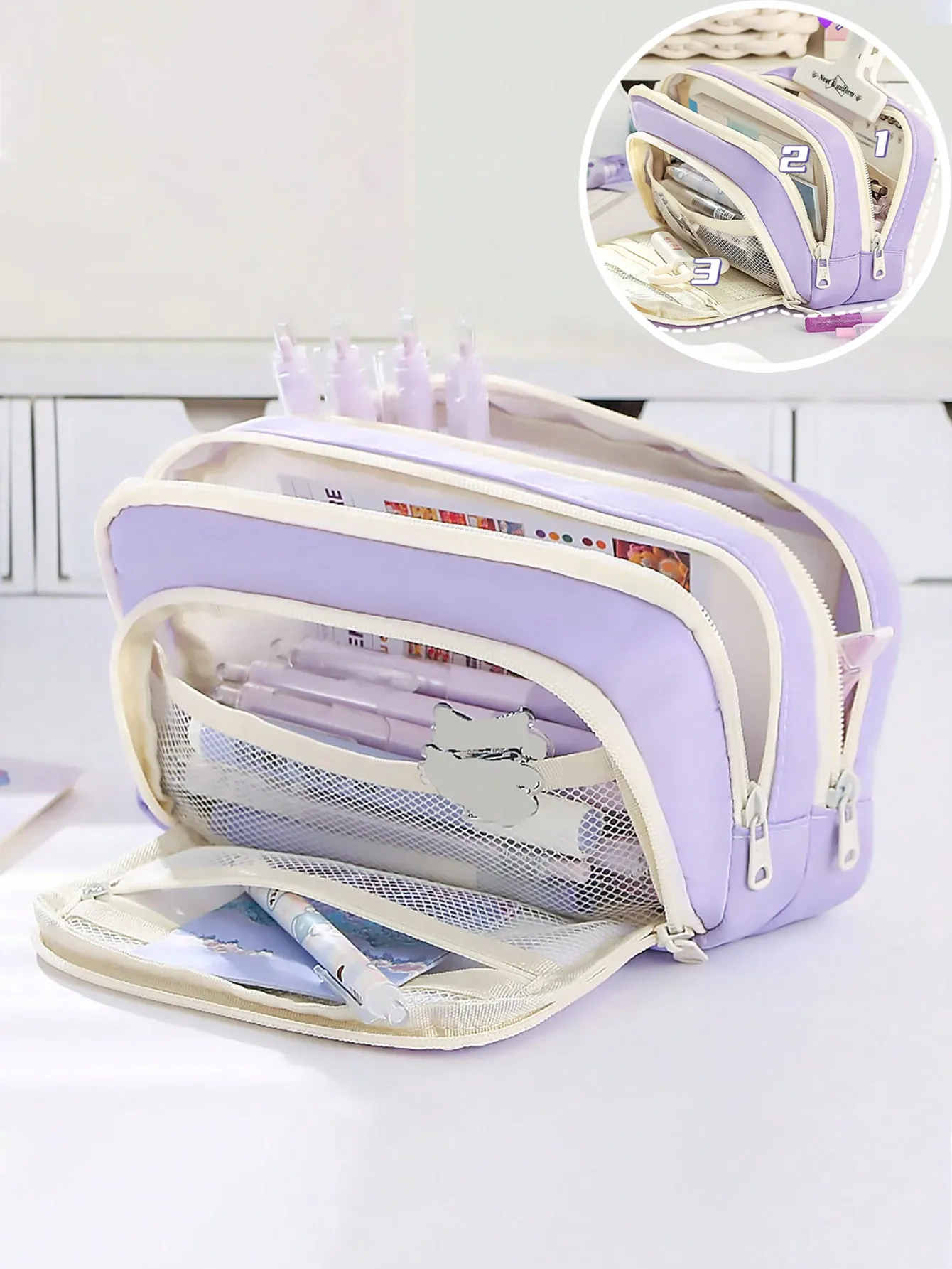 Organisateur en toile grande capacité Plus – Rangement multicouche avec fermeture éclair durable et coloris élégants – Trousse de maquillage portable, sac de rangement 15