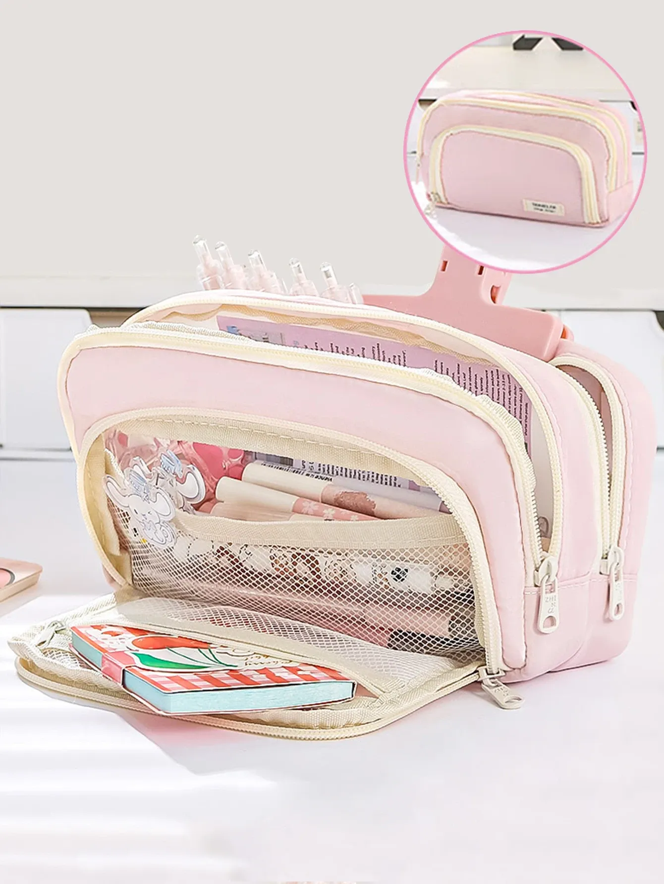 Organisateur en toile grande capacité Plus – Rangement multicouche avec fermeture éclair durable et coloris élégants – Trousse de maquillage portable, sac de rangement 9