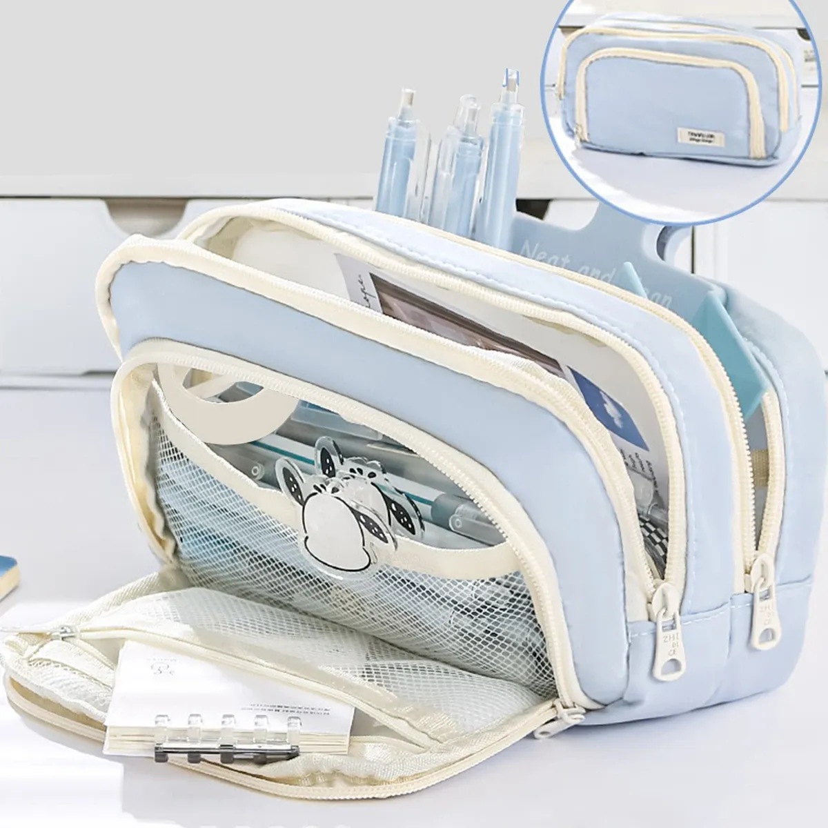 Organisateur en toile grande capacité Plus – Rangement multicouche avec fermeture éclair durable et coloris élégants – Trousse de maquillage portable, sac de rangement 10
