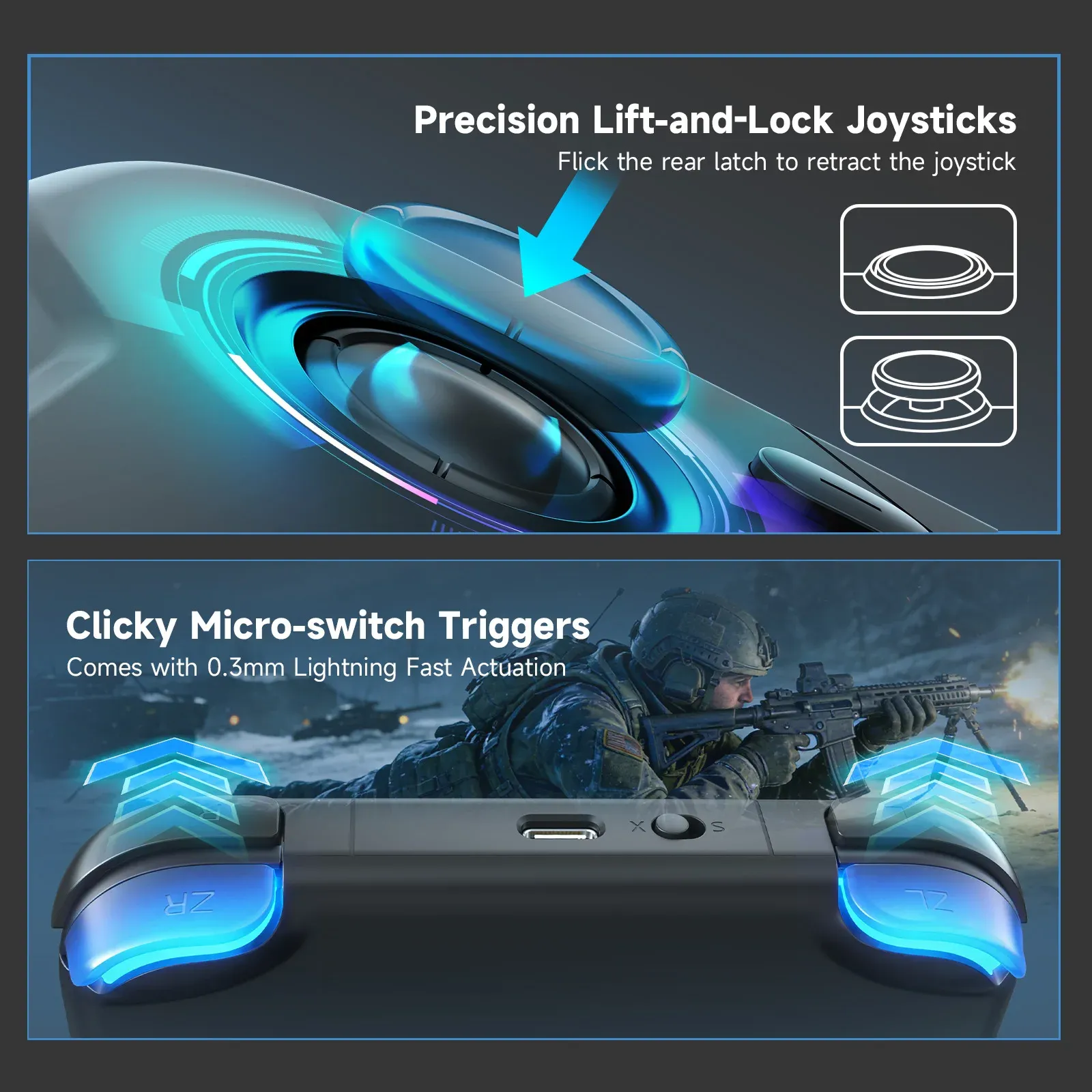 AceGamer Manette de jeu portable Hall 1000Hz, contrôleur Bluetooth de poche pour Switch, Switch 2, Android, iOS, PC et Steam Deck 2