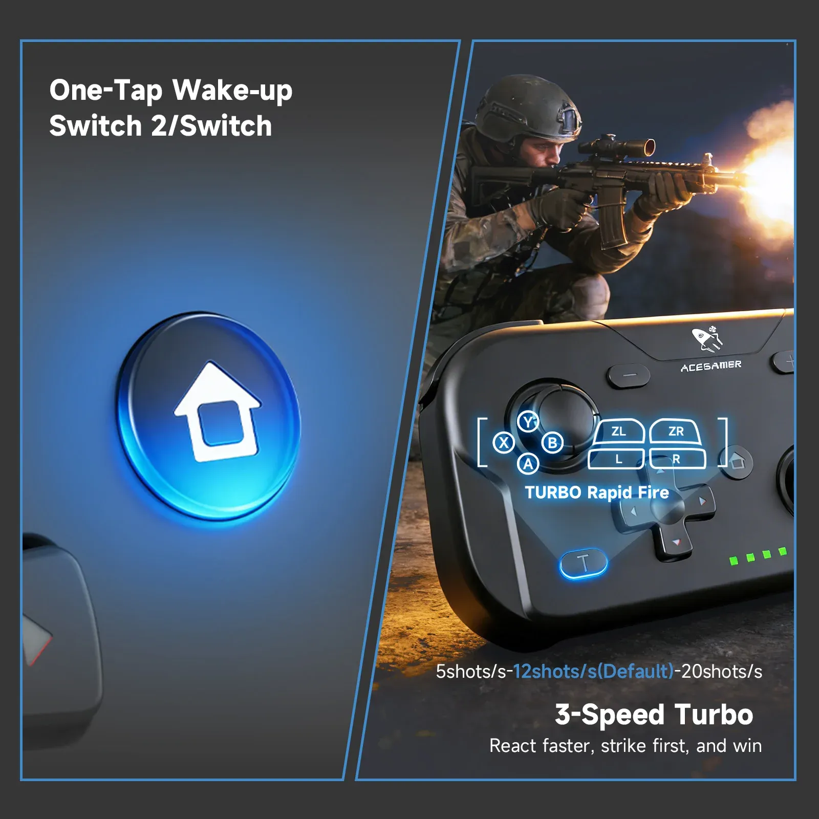 AceGamer Manette de jeu portable Hall 1000Hz, contrôleur Bluetooth de poche pour Switch, Switch 2, Android, iOS, PC et Steam Deck 5