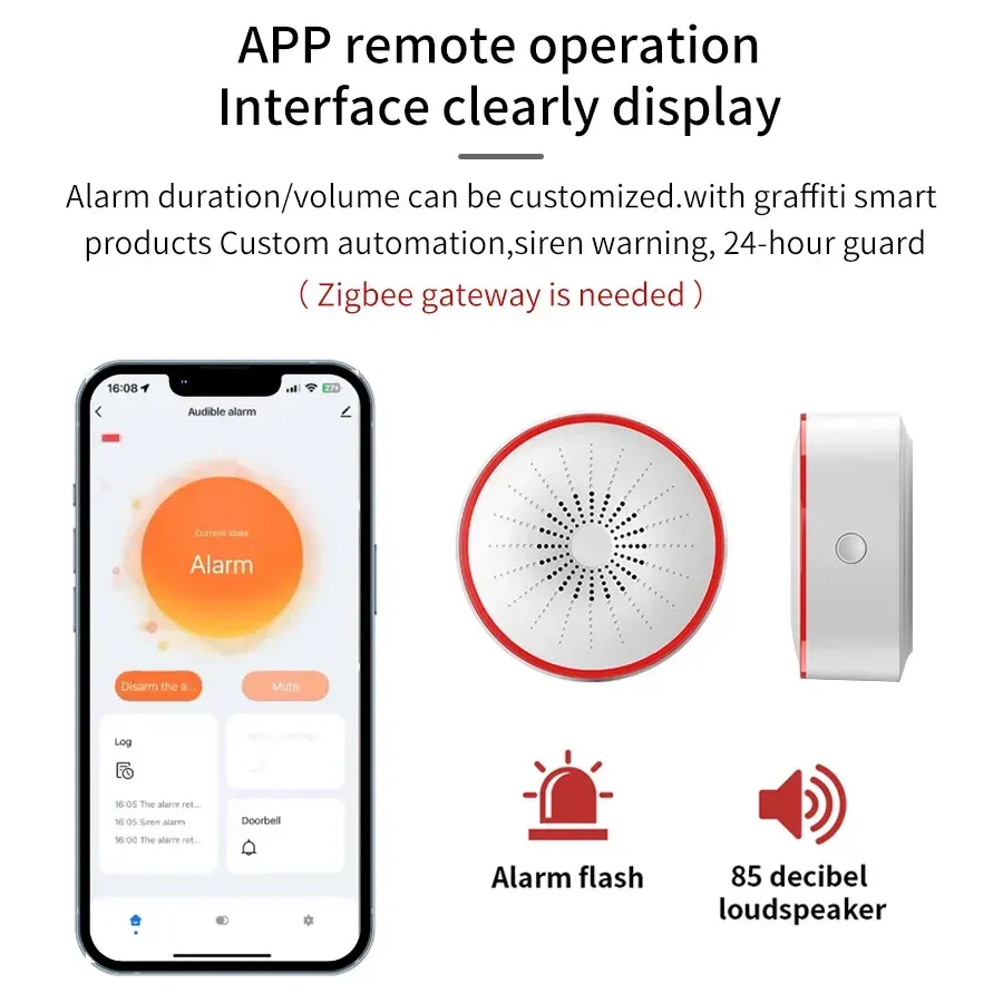 Sirène intelligente Tuya Wi-Fi et Zigbee avec alarme sonore et lumineuse pour la sécurité domestique, compatible Alexa et Google Assistant 3