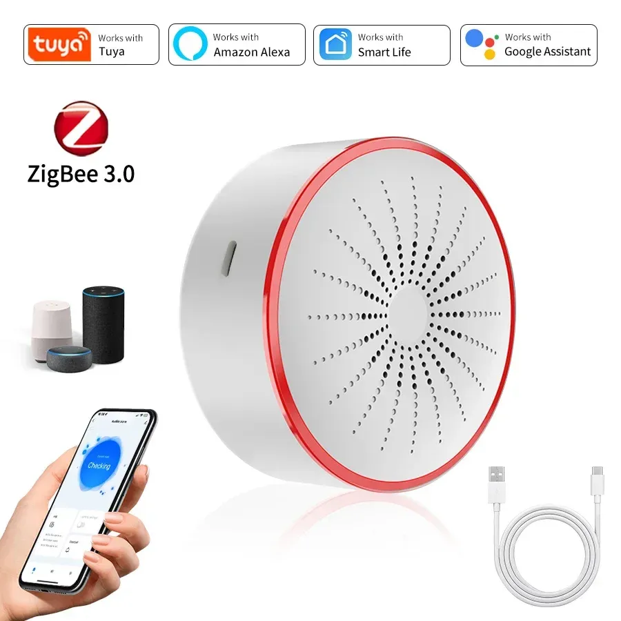 Sirène intelligente Tuya Wi-Fi et Zigbee avec alarme sonore et lumineuse pour la sécurité domestique, compatible Alexa et Google Assistant 8