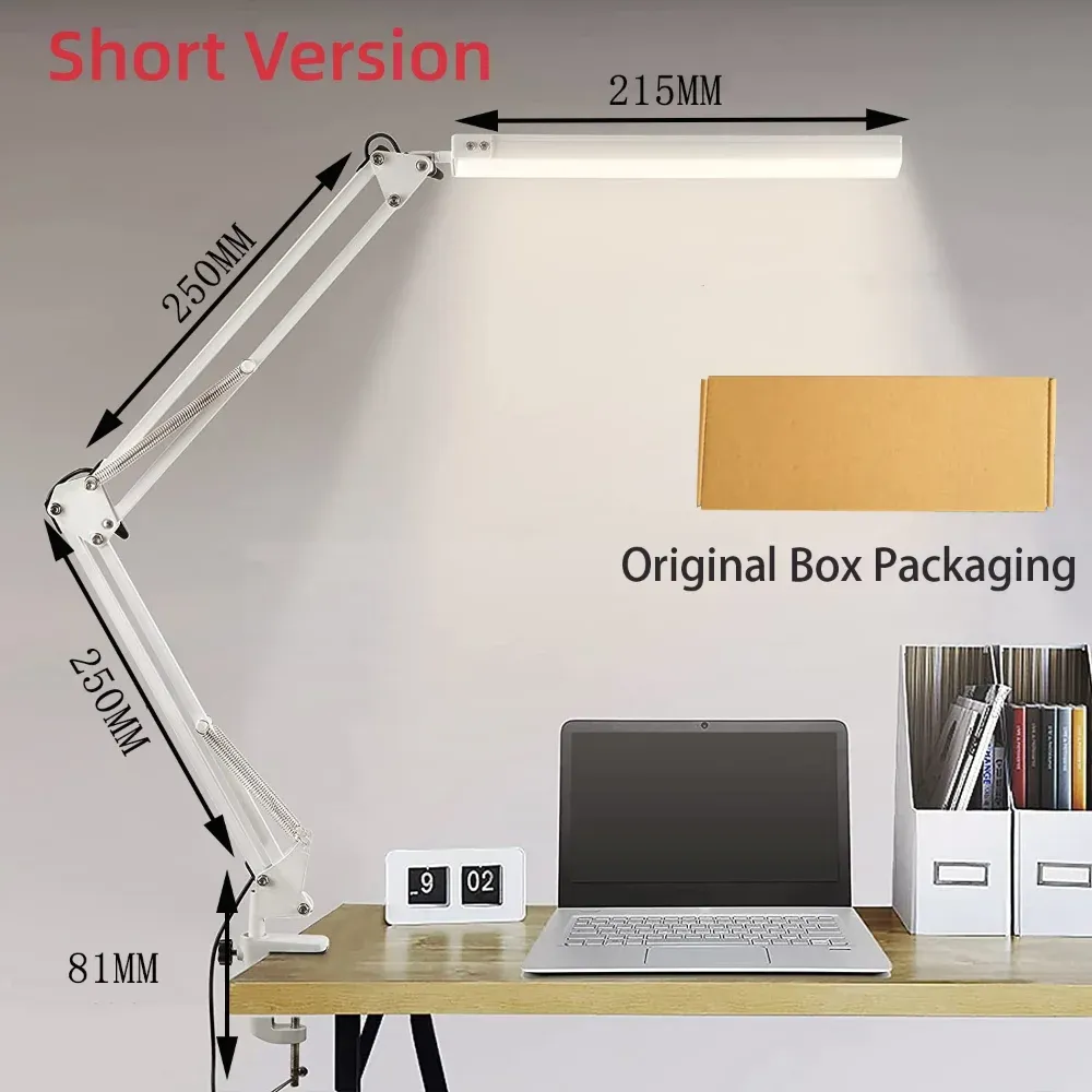 Lampe de bureau LED à bras long et pince pliable, éclairage réglable à 3 modes de couleur pour la lecture, l'étude et le travail 9