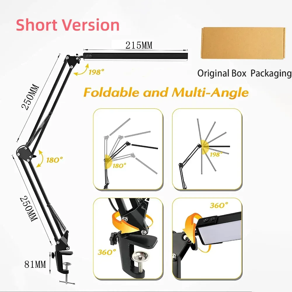 Lampe de bureau LED à bras long et pince pliable, éclairage réglable à 3 modes de couleur pour la lecture, l'étude et le travail 8
