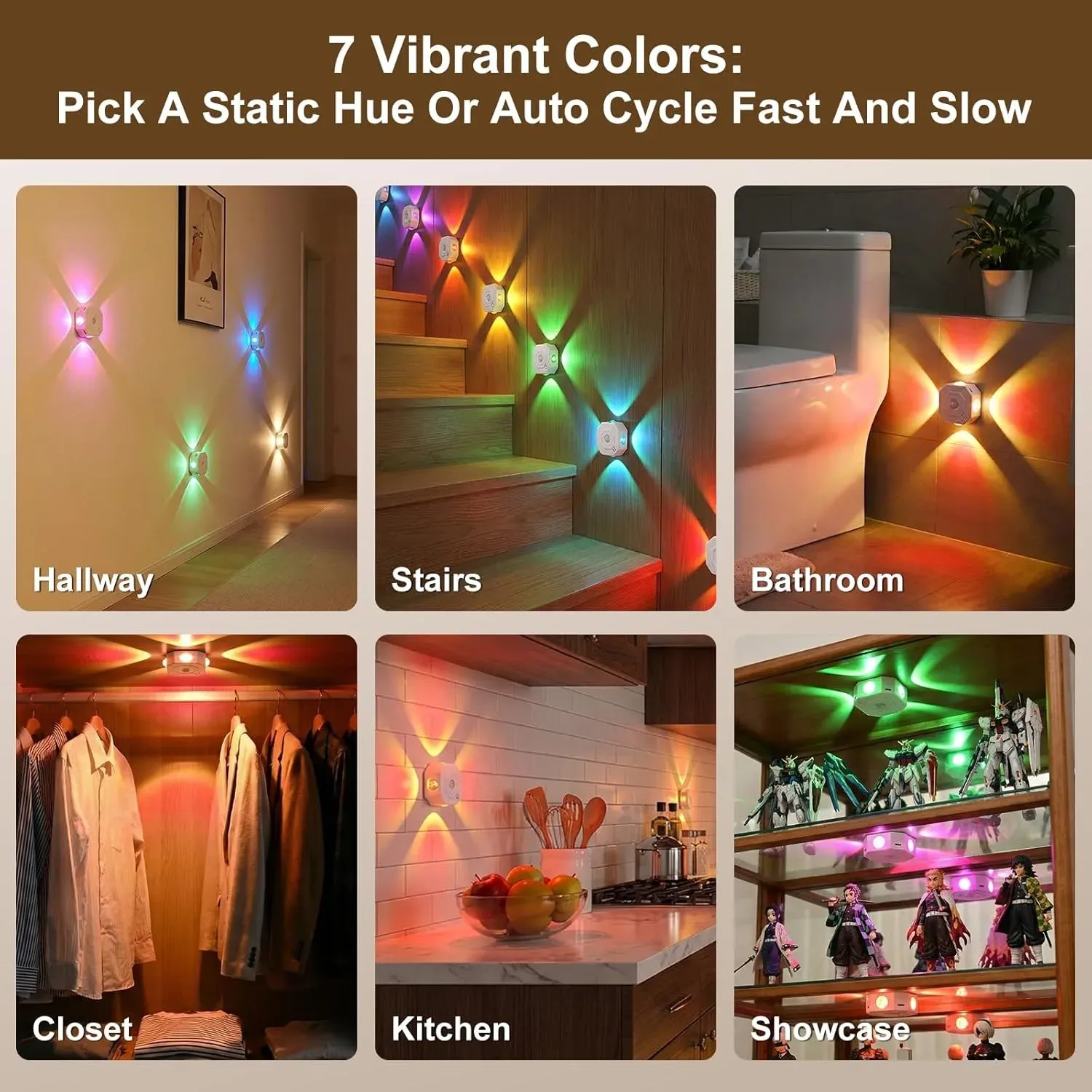 Applique murale LED à détecteur de mouvement rechargeable, veilleuse RGB 3 couleurs pour couloir, escalier et cuisine 4