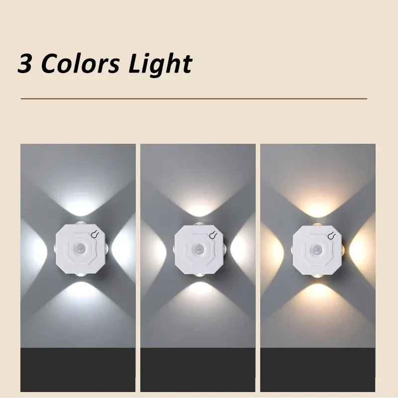Applique murale LED à détecteur de mouvement rechargeable, veilleuse RGB 3 couleurs pour couloir, escalier et cuisine 8