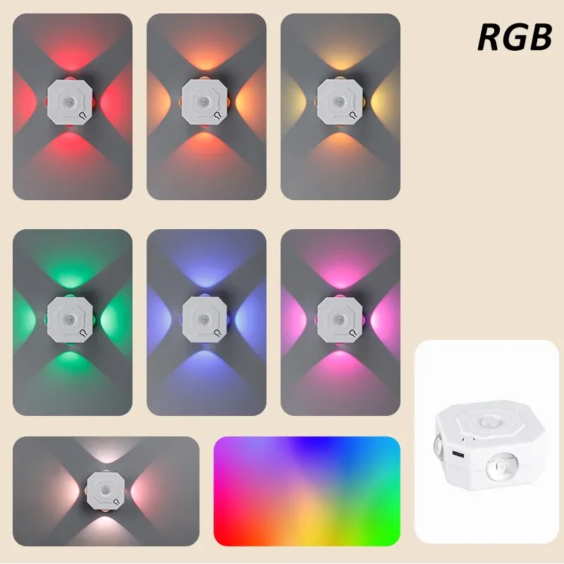Applique murale LED à détecteur de mouvement rechargeable, veilleuse RGB 3 couleurs pour couloir, escalier et cuisine 7