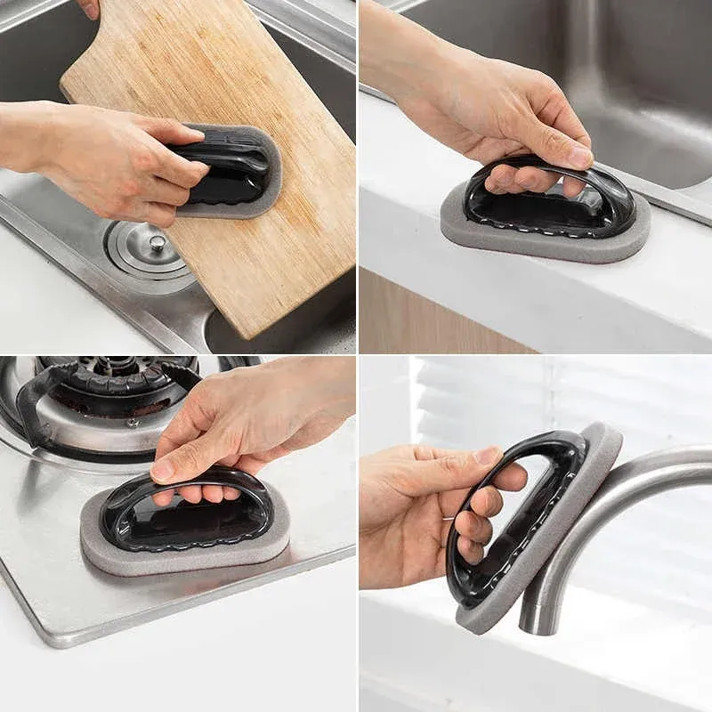Éponge magique à récurer, brosse, chiffon, gomme, nettoyant, cuisine, salle de bain, rouille, décontamination renforcée, outils de nettoyage avec poignée, accessoires ménagers 5