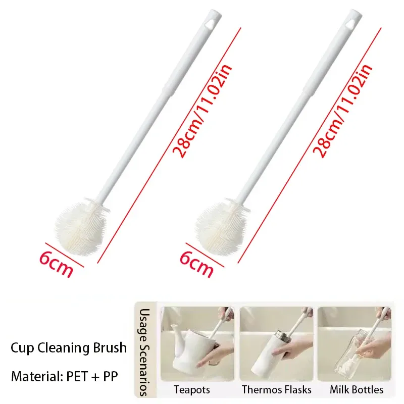 Brosse à tasse à long manche pour bouteilles en verre et tasses de cuisine, sans électricité 13