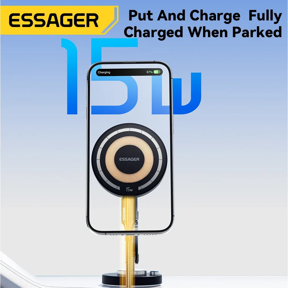 Support de téléphone magnétique sans fil pour voiture Essager, chargeur 15 W à charge rapide, fixation adhésive facile, compatible MagSafe pour iPhone 15, 14 et 13 Pro Max 2