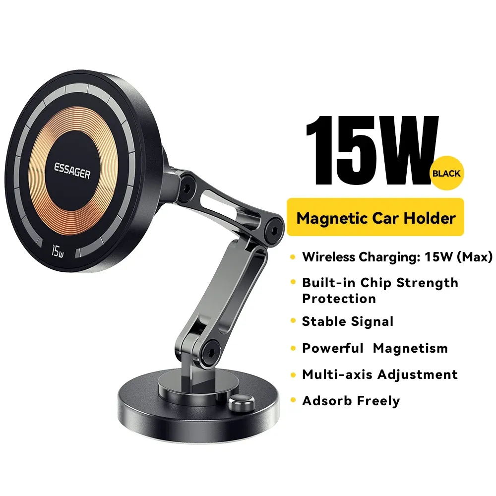 Support de téléphone magnétique sans fil pour voiture Essager, chargeur 15 W à charge rapide, fixation adhésive facile, compatible MagSafe pour iPhone 15, 14 et 13 Pro Max 8