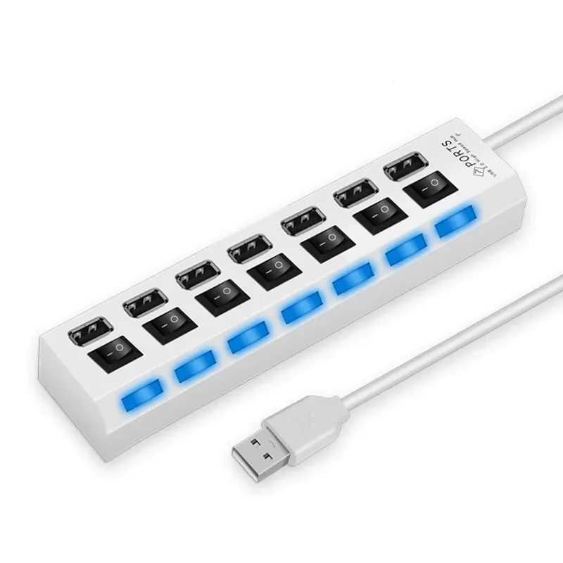 Hub USB 2.0 haute vitesse 4/7 ports avec interrupteur LED pour ordinateur portable 3