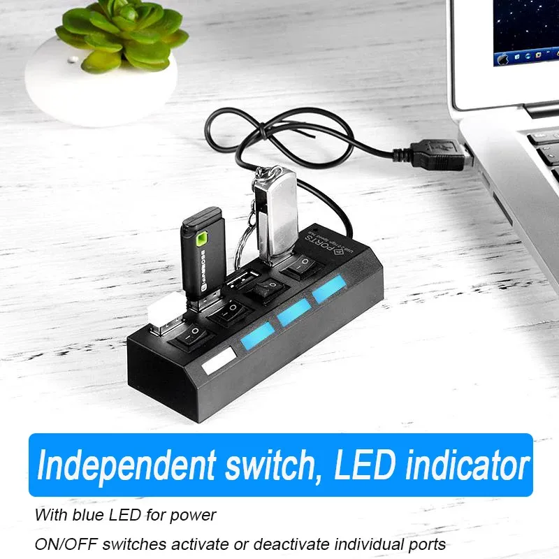 Hub USB 2.0 haute vitesse 4/7 ports avec interrupteur LED pour ordinateur portable 5
