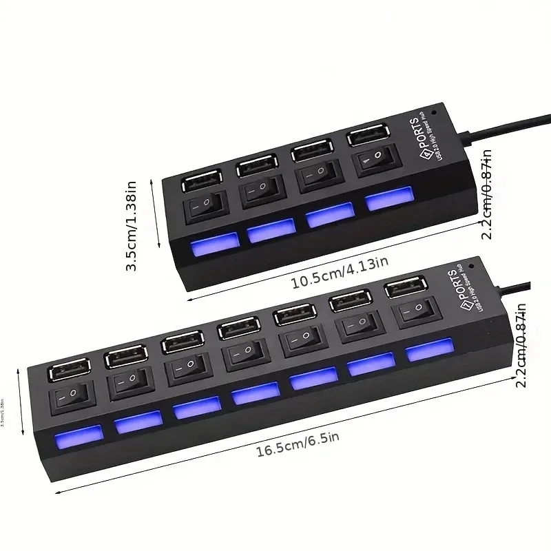 Hub USB 2.0 haute vitesse 4/7 ports avec interrupteur LED pour ordinateur portable 6