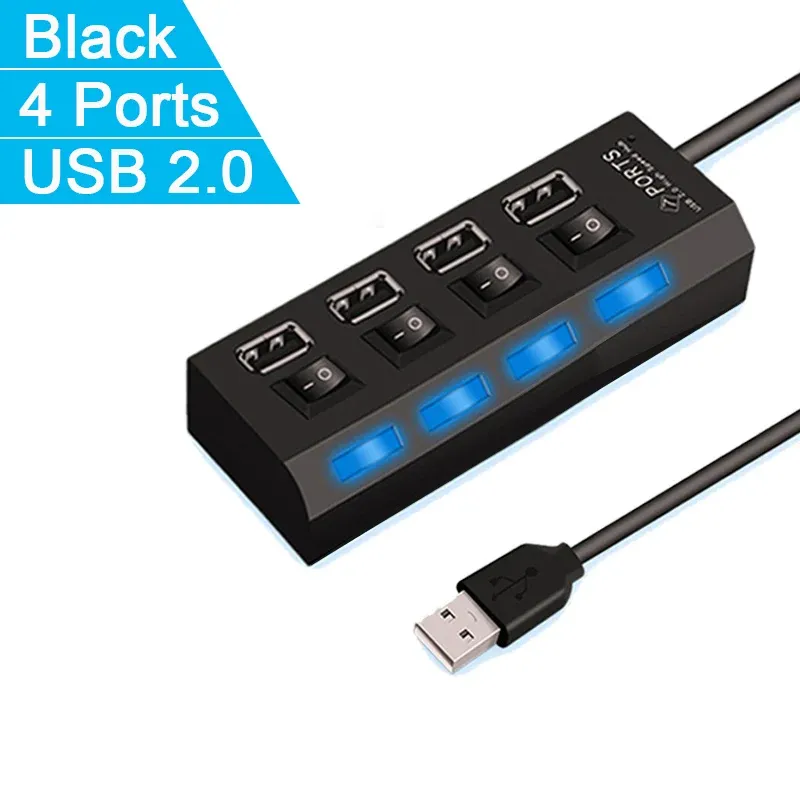 Hub USB 2.0 haute vitesse 4/7 ports avec interrupteur LED pour ordinateur portable 10