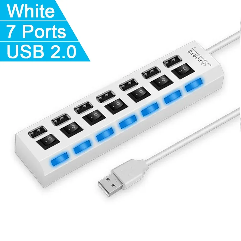 Hub USB 2.0 haute vitesse 4/7 ports avec interrupteur LED pour ordinateur portable 9
