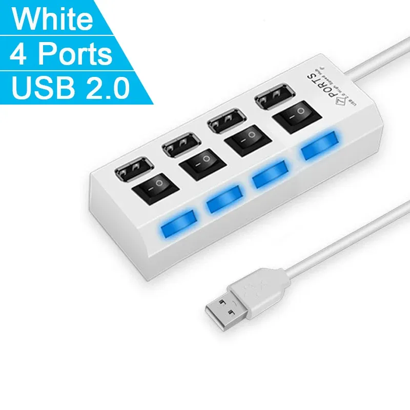 Hub USB 2.0 haute vitesse 4/7 ports avec interrupteur LED pour ordinateur portable 8