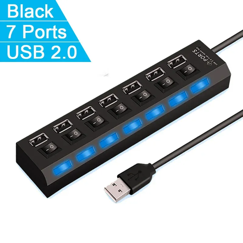 Hub USB 2.0 haute vitesse 4/7 ports avec interrupteur LED pour ordinateur portable 7