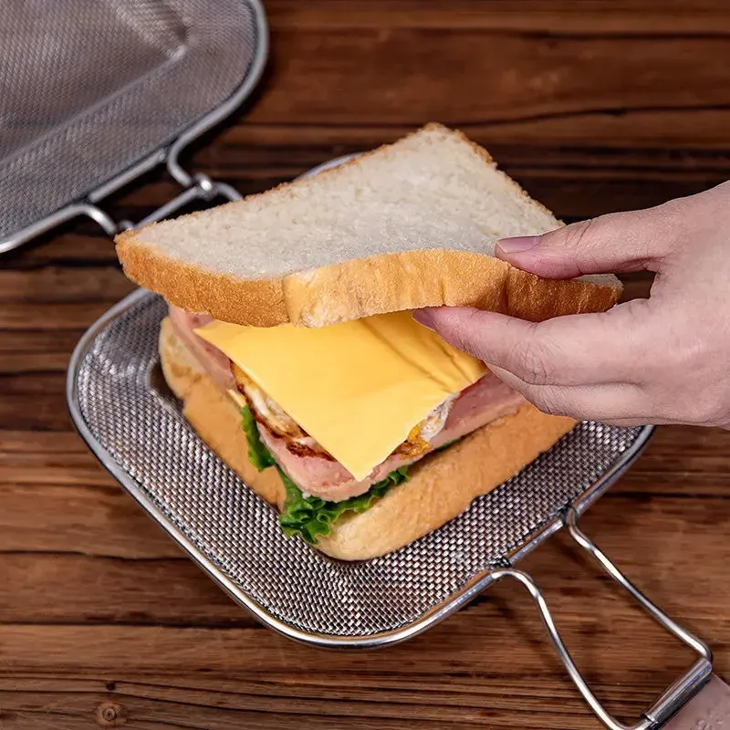Presse à panini portable en acier inoxydable, machine à sandwichs avec support pour grille de cuisson - Équipement de cuisson pour camping et barbecue - Image 1