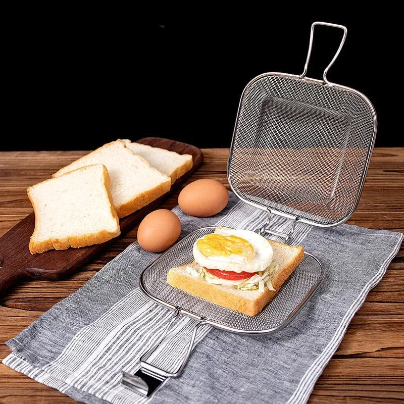 Presse à panini portable en acier inoxydable, machine à sandwichs avec support pour grille de cuisson - Équipement de cuisson pour camping et barbecue 2