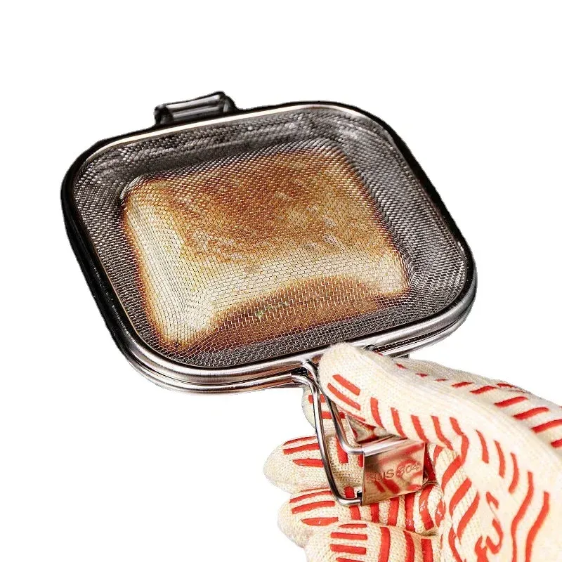 Presse à panini portable en acier inoxydable, machine à sandwichs avec support pour grille de cuisson - Équipement de cuisson pour camping et barbecue 4