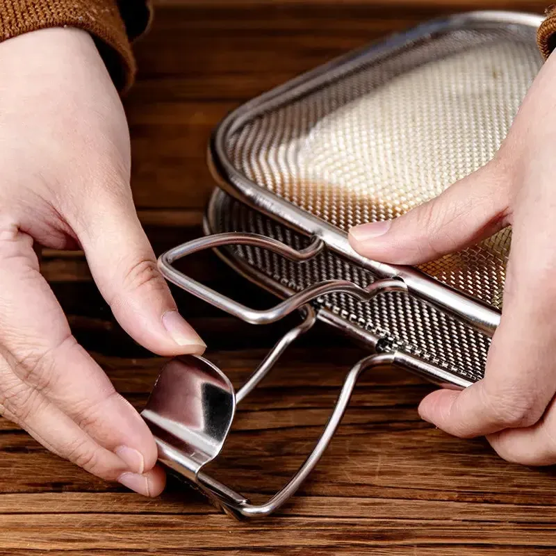 Presse à panini portable en acier inoxydable, machine à sandwichs avec support pour grille de cuisson - Équipement de cuisson pour camping et barbecue 6