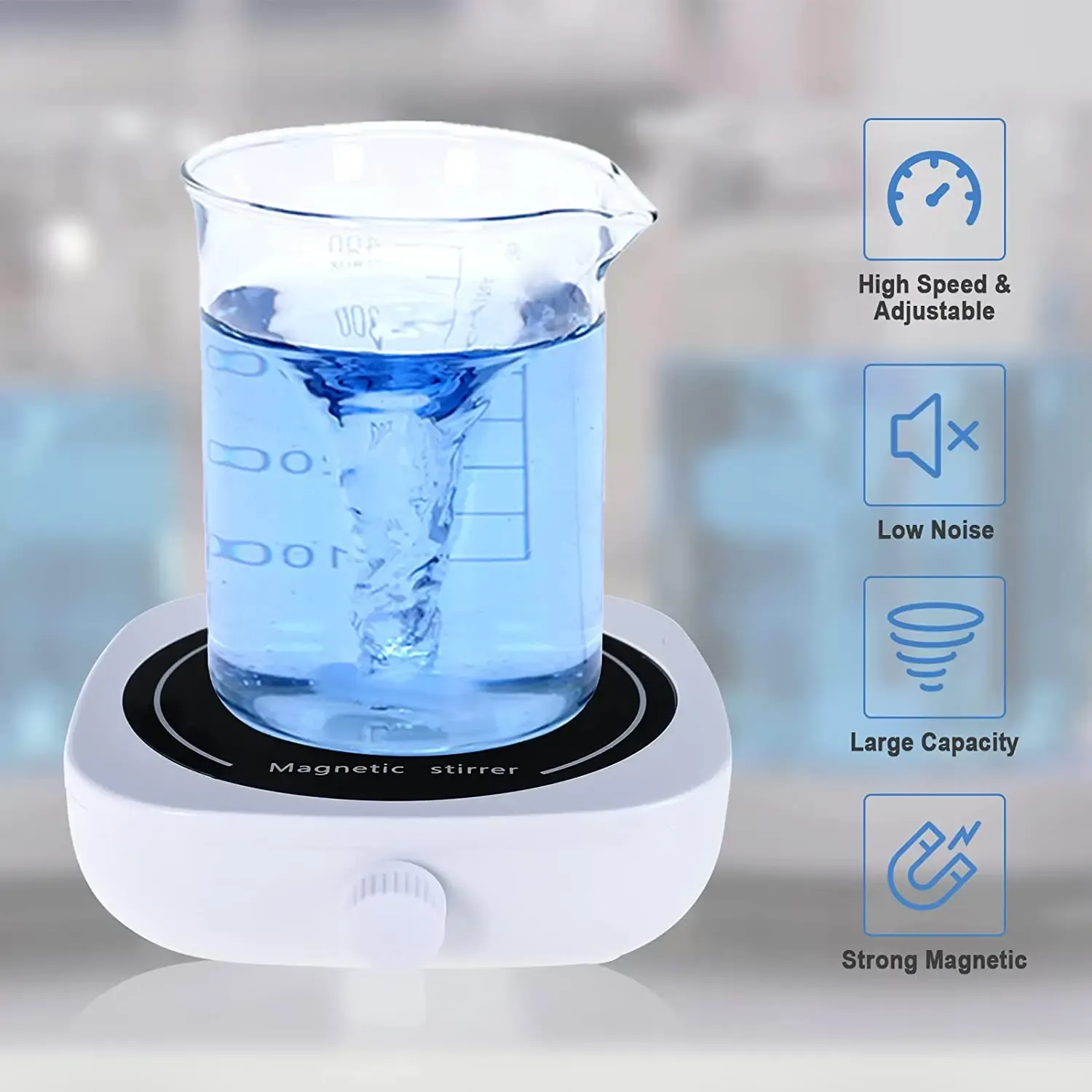 Mini agitateur magnétique de laboratoire avec plaque d'agitation, 2 barres d'agitation, capacité 2000 ml, vitesse réglable 200-2000 tr/min 5