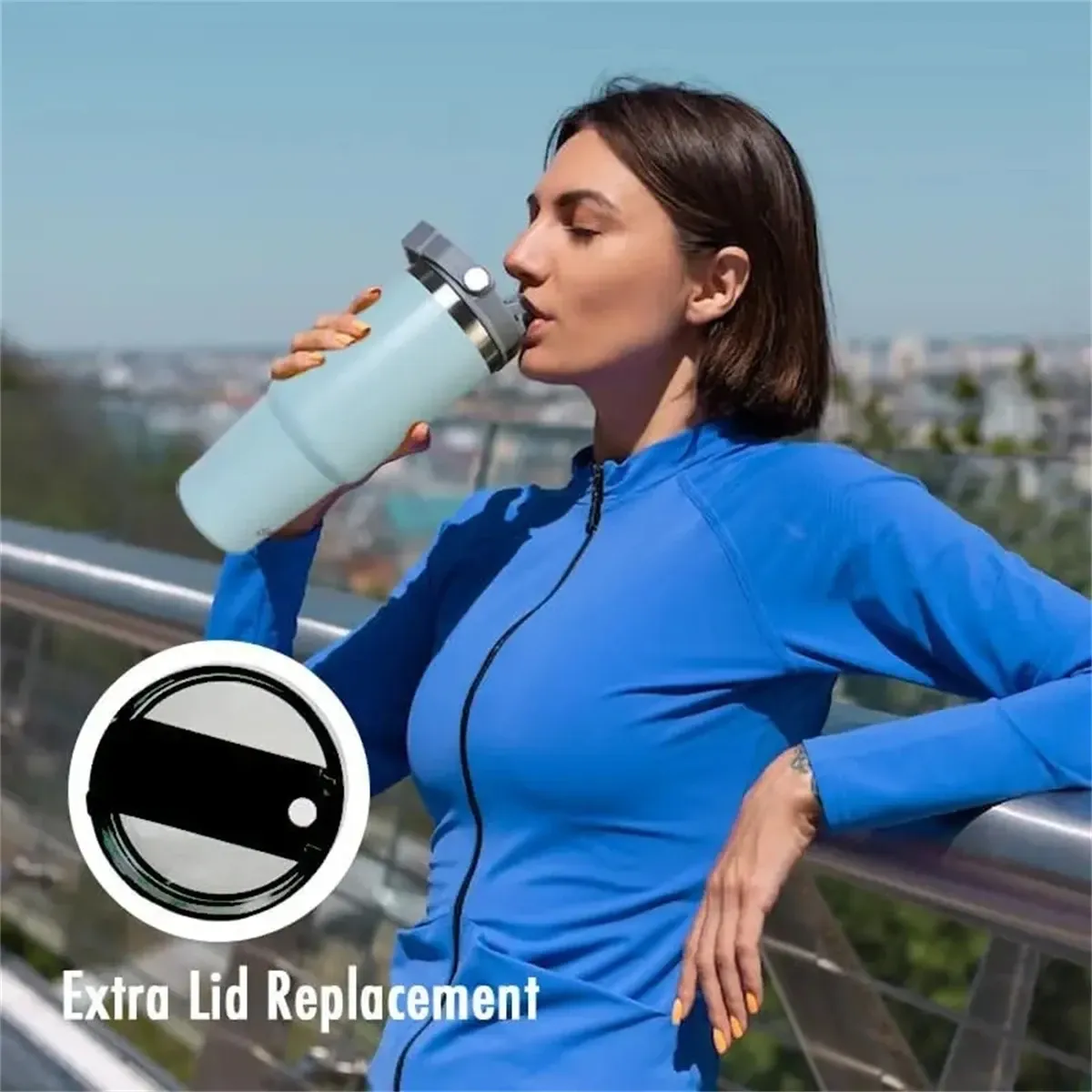 Gobelet isotherme sous vide en acier inoxydable avec couvercle et poignée, 20/30 oz, 1 pièce 4