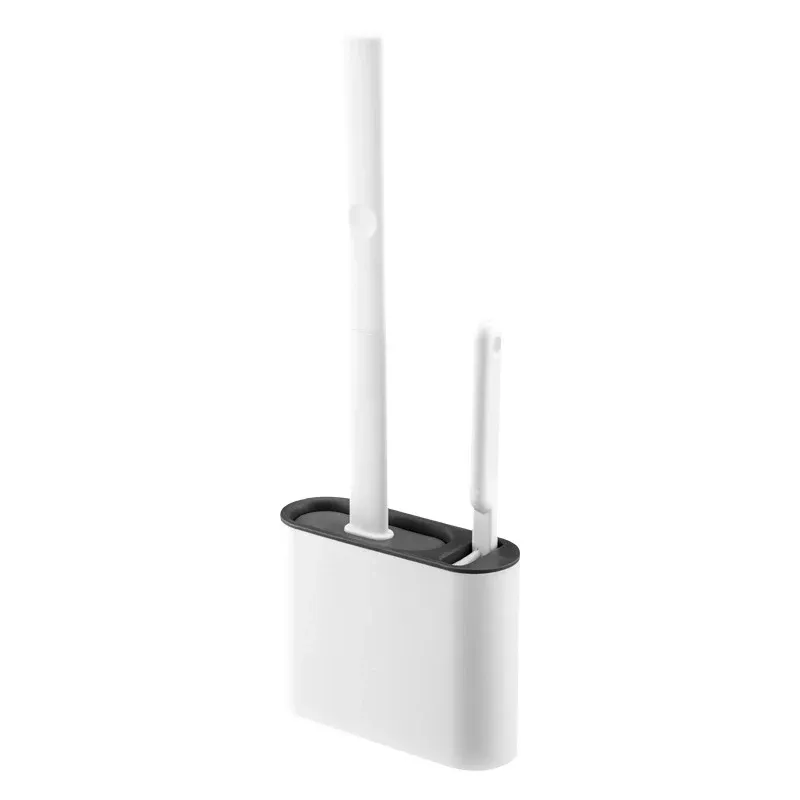 Brosse de toilette en silicone à tête plate, flexible et murale, avec support pour WC et salle de bain 7