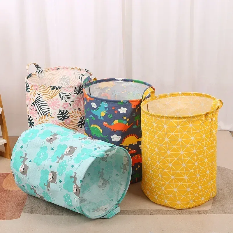 Panier à linge pliable et portable en coton et lin, grand format, pour vêtements et jouets