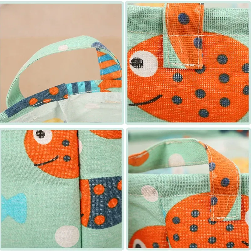 Panier à linge pliable et portable en coton et lin, grand format, pour vêtements et jouets 4