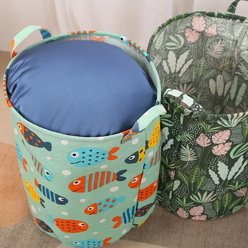 Panier à linge pliable et portable en coton et lin, grand format, pour vêtements et jouets 5