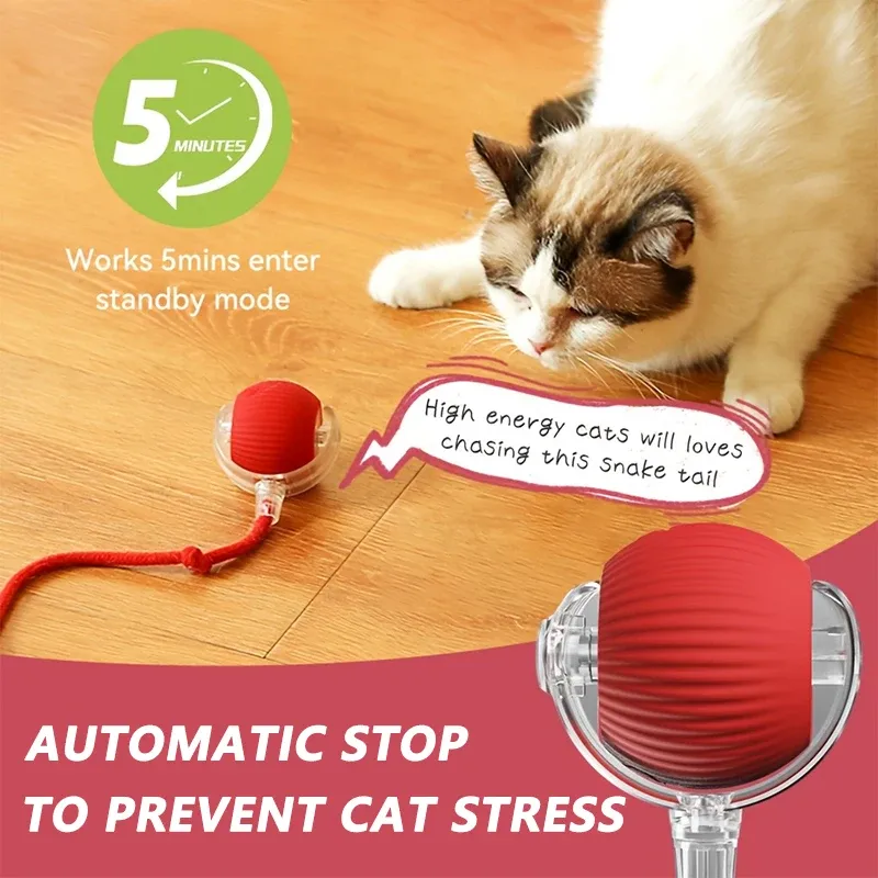 Balle interactive automatique pour chat avec fausse queue, capteur intelligent et batterie rechargeable, jouet d'intérieur interactif 2