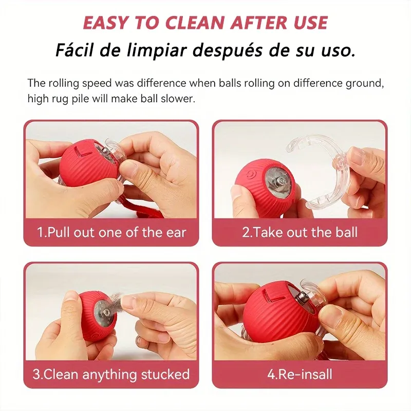 Balle interactive automatique pour chat avec fausse queue, capteur intelligent et batterie rechargeable, jouet d'intérieur interactif 4