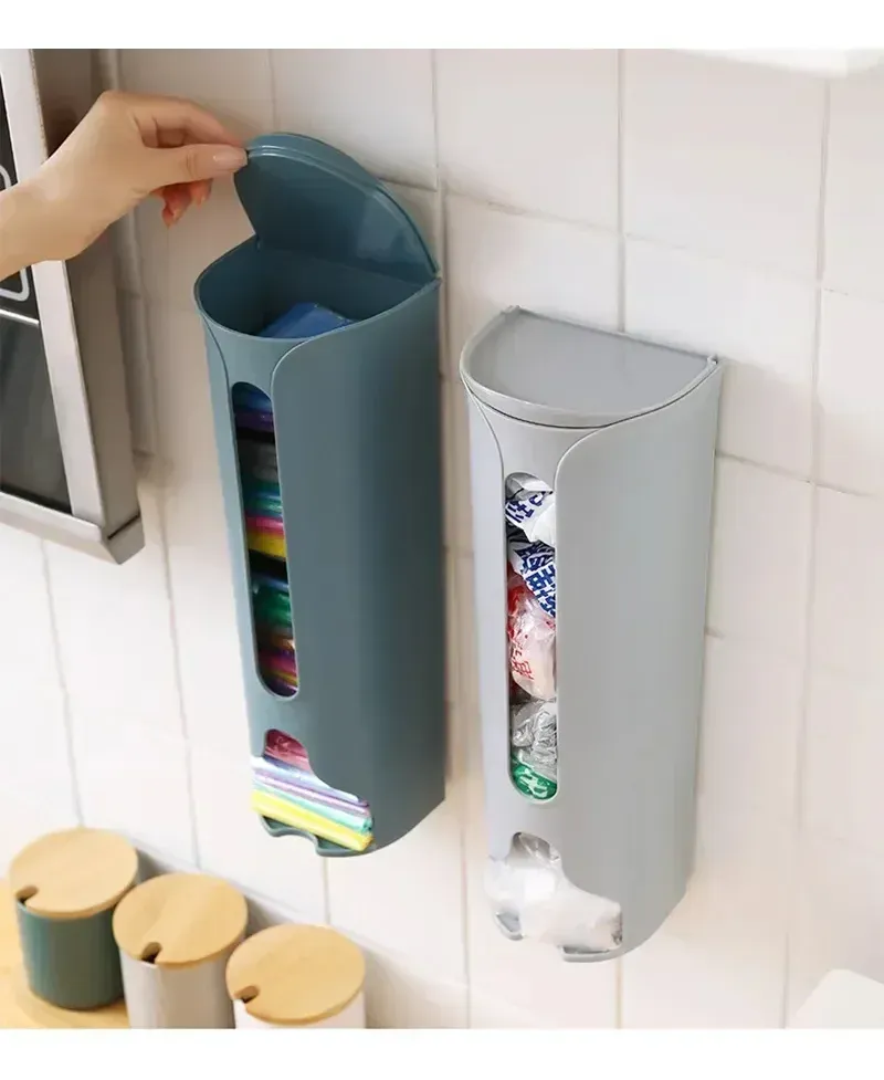 Organisateur mural auto-adhésif extractible, conteneurs peu encombrants pour placard, distributeur de sacs en plastique pour déchets, boîte de rangement de bureau 2