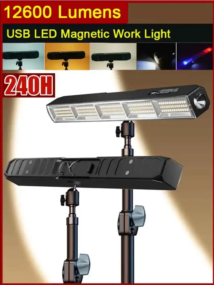 Barre lumineuse LED magnétique haute puissance, lampe de travail portable rechargeable par USB, 3 modes, étanche IP66, batterie de secours intégrée