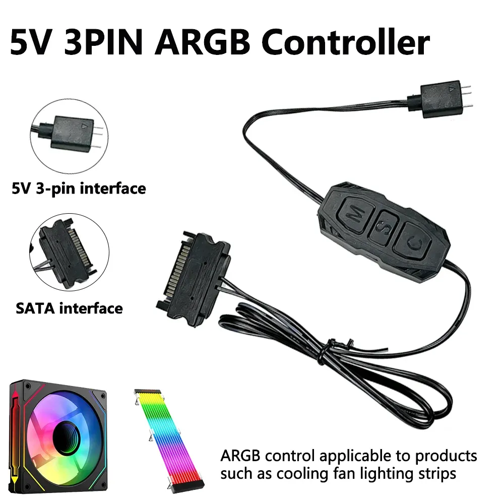 Câble d'extension ARGB 5V 3 broches vers interface SATA, contrôleur de synchronisation RGB pour ventilateur de PC et bande lumineuse
