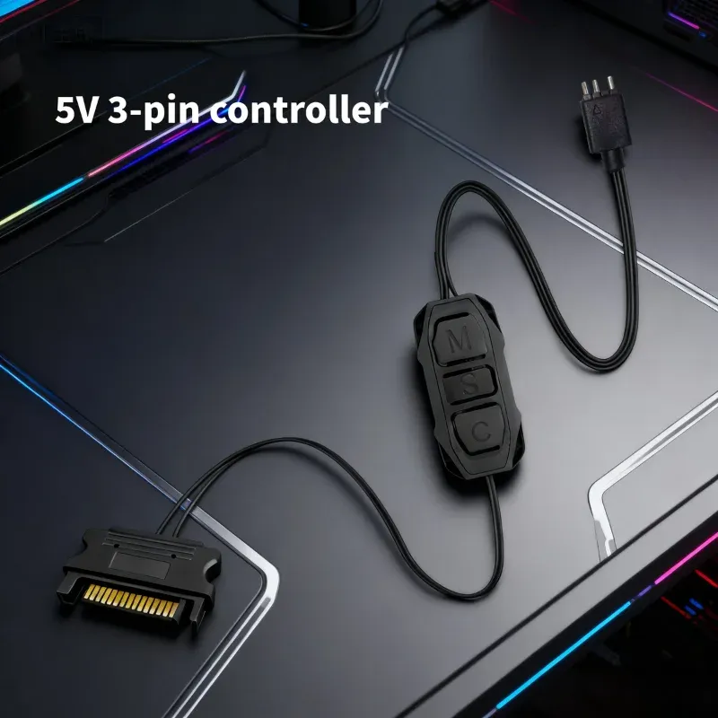 Câble d'extension ARGB 5V 3 broches vers interface SATA, contrôleur de synchronisation RGB pour ventilateur de PC et bande lumineuse 2