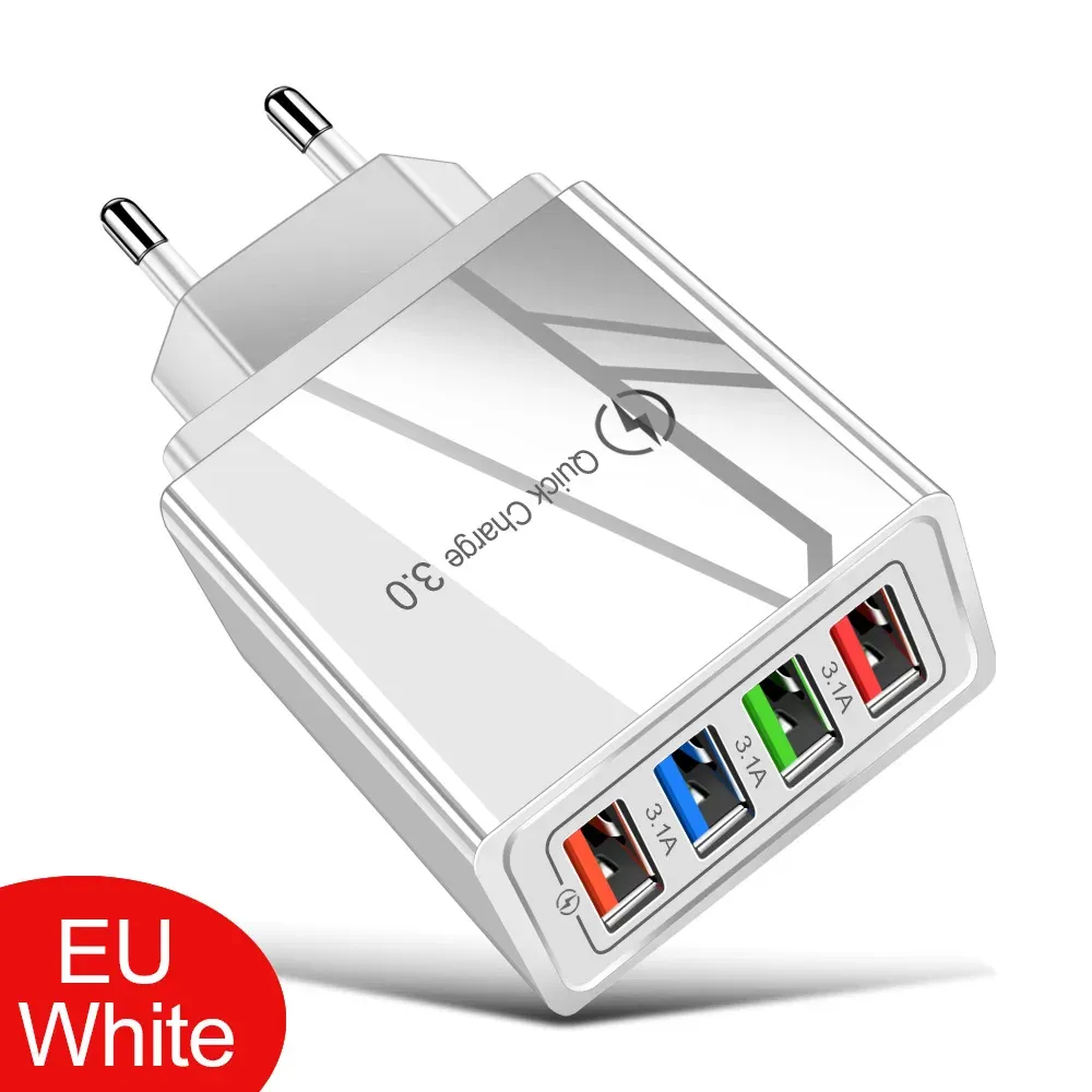 Chargeur mural USB 4 ports 3,1 A à charge rapide 3.0 pour iPhone, Samsung et Xiaomi 8