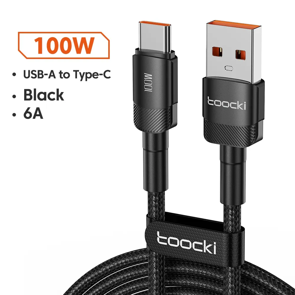 Câble USB-C vers USB-C Toocki 100 W 6 A à charge rapide et transfert de données, compatible Huawei, Honor, OnePlus, Realme, Xiaomi et Samsung, câble USB-A vers USB-C pour téléphone 8