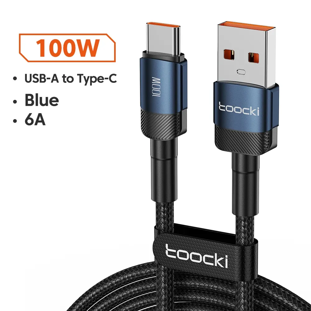 Câble USB-C vers USB-C Toocki 100 W 6 A à charge rapide et transfert de données, compatible Huawei, Honor, OnePlus, Realme, Xiaomi et Samsung, câble USB-A vers USB-C pour téléphone 9
