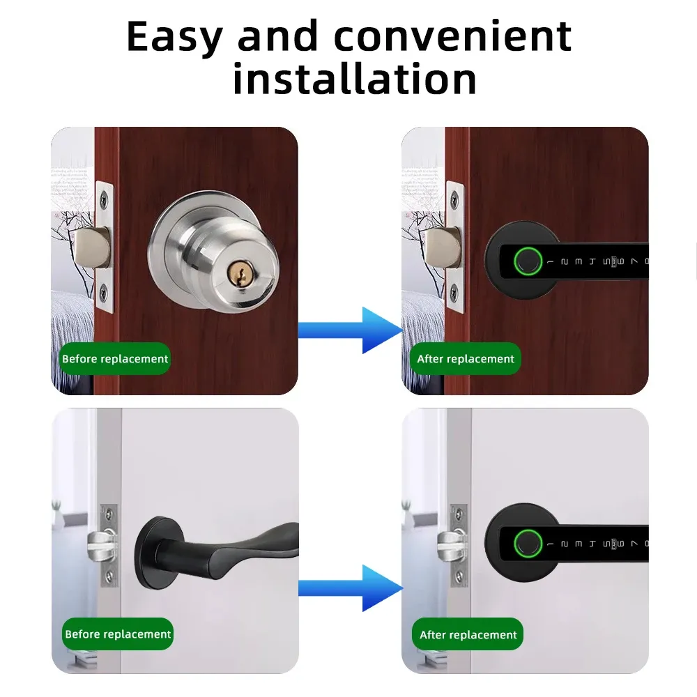 RAYKUBE M5 Serrure de porte intelligente Tuya BLE à empreinte digitale, serrure électronique numérique avec code, clé, carte IC, compatible Smart Life et déverrouillage par application Tuya 3