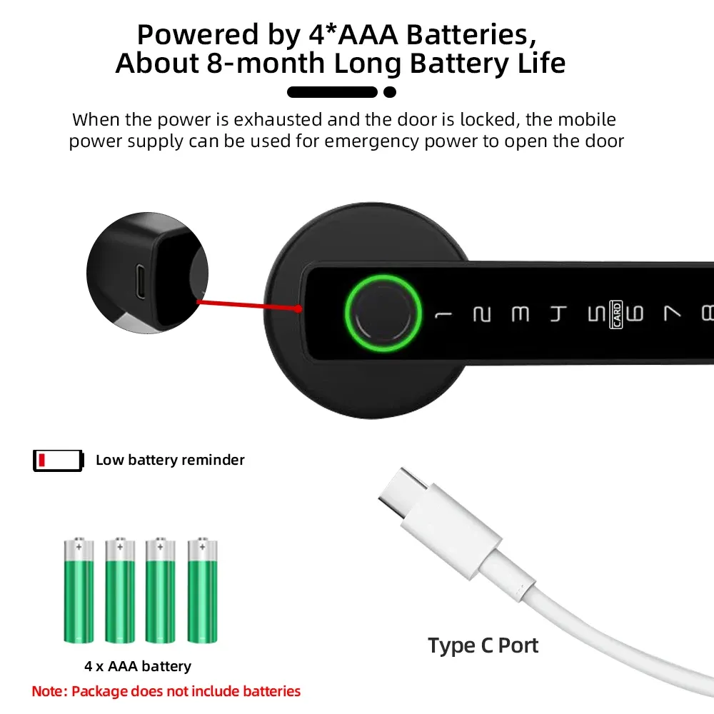 RAYKUBE M5 Serrure de porte intelligente Tuya BLE à empreinte digitale, serrure électronique numérique avec code, clé, carte IC, compatible Smart Life et déverrouillage par application Tuya 5