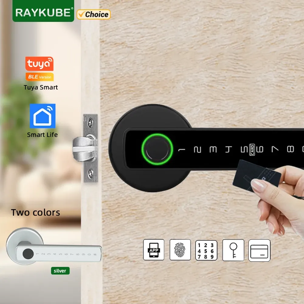 Serrure intelligente RAYKUBE M5 installée sur une porte