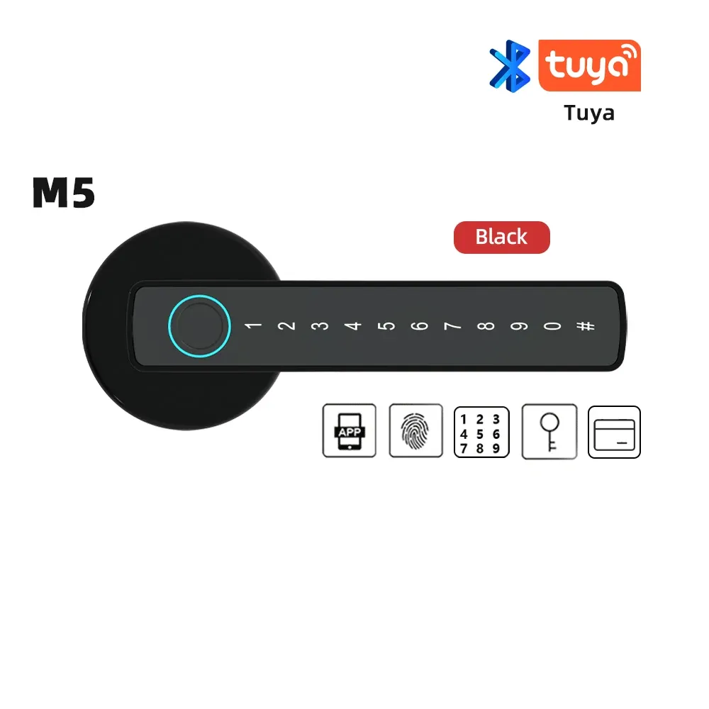 RAYKUBE M5 Serrure de porte intelligente Tuya BLE à empreinte digitale, serrure électronique numérique avec code, clé, carte IC, compatible Smart Life et déverrouillage par application Tuya 8