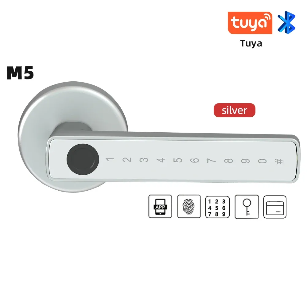 RAYKUBE M5 Serrure de porte intelligente Tuya BLE à empreinte digitale, serrure électronique numérique avec code, clé, carte IC, compatible Smart Life et déverrouillage par application Tuya 7