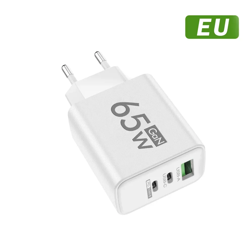 Chargeur GaN 65 W Total Type-C PD, 3 ports, charge rapide 3.0 pour iPhone, Xiaomi, Samsung et Huawei 12