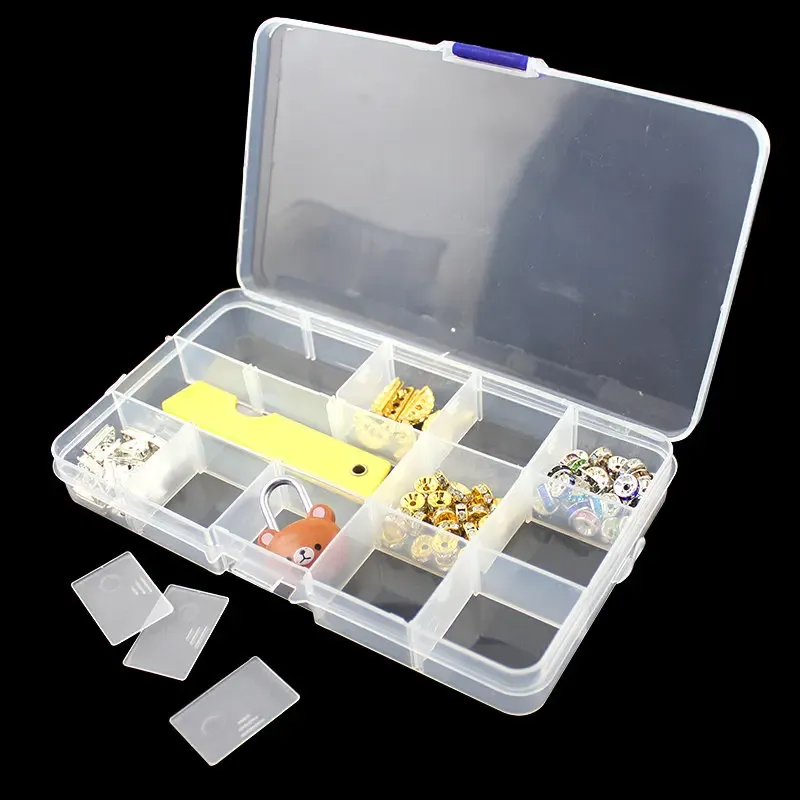 Boîte à bijoux en plastique, 10/15/24 compartiments, organisateur à fente, conteneur de perles, boîte de rangement réglable pour bijoux, étui rectangulaire 5